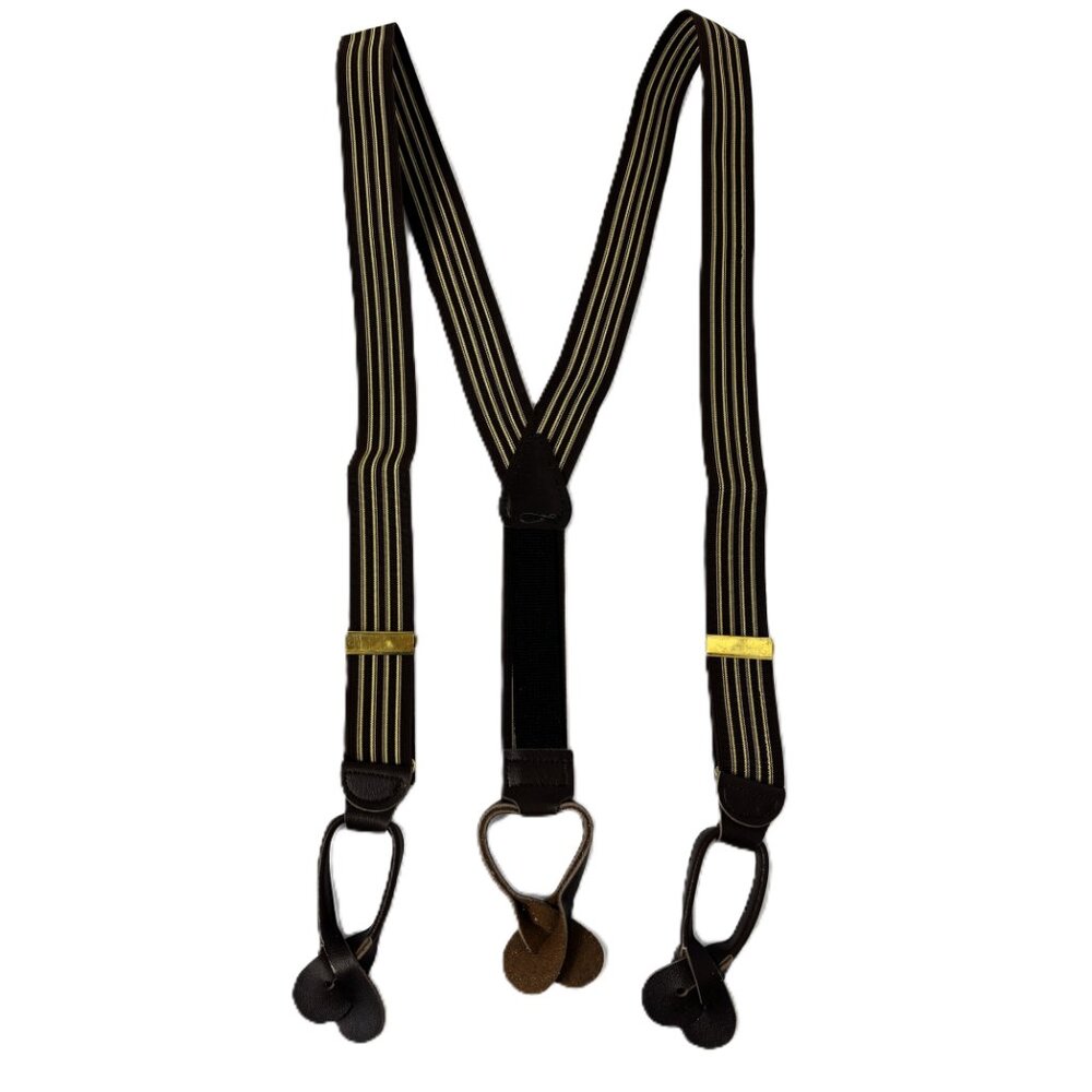 Phoenix Vintage 80’s Brown Cream Stripe Button Down  Suspenders NOS  NWT